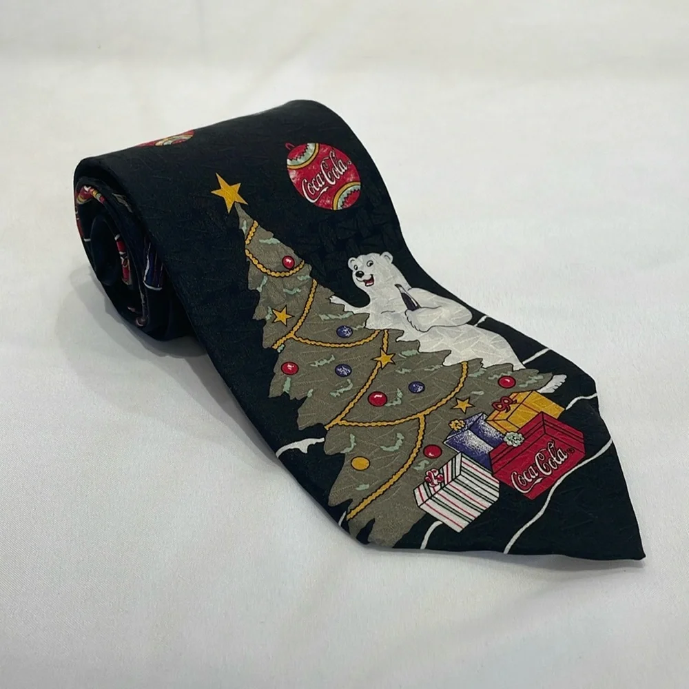 Coca-Cola Christmas Polar Bear Holiday Event Winter Tie Whimsical Casual Festive
